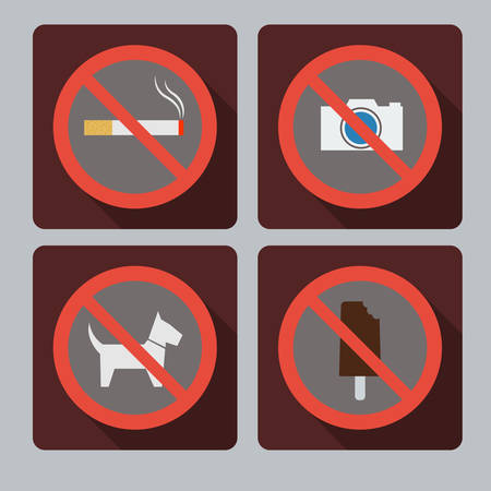 Set of prohibition signs  Do not smoke, do not take pictures No animal allowed, the food is prohibitedのイラスト素材