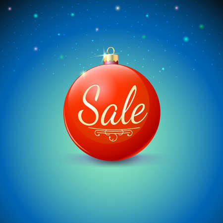 Sale, red Christmas ball over starry background. Vector illustration.のイラスト素材