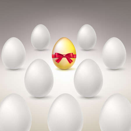 Golden Egg. Difference, uniqueness concept image. Golden egg standing out from the others.のイラスト素材