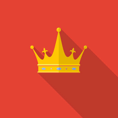 Golden crown on red background with long shadow. Flat icon.のイラスト素材