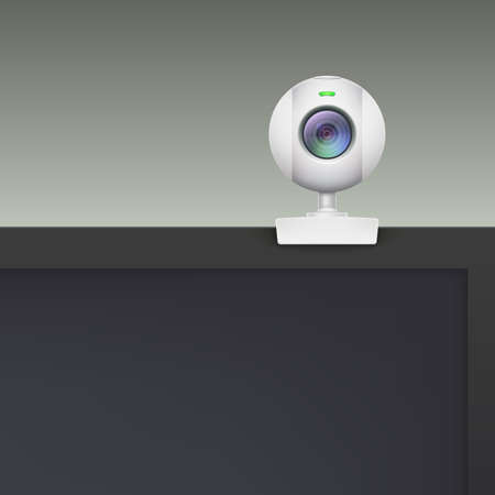Webcam of white plastic standing on the monitor, vector illustration.のイラスト素材