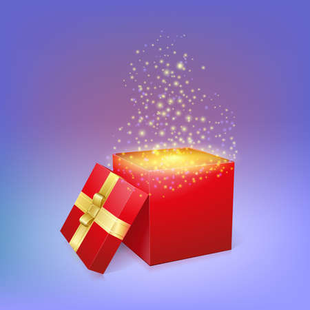 Open gift box with magic light fireworks. Vector illustration for your holidayのイラスト素材