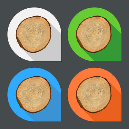 Tree growth rings flat icons. The cross-section of the trunk with annual ringsのイラスト素材