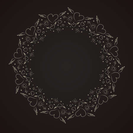 Heart border frame. Sketch vector design element for card and invitations.のイラスト素材