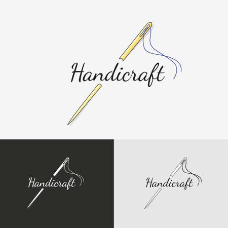 Sewing logo. Needlework or sewing logo with needle and thread for sewing.のイラスト素材