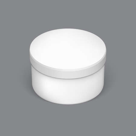 Realistic round package box for products isolated on dark background.のイラスト素材