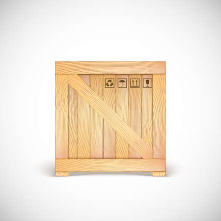 Wooden box isolated on a white background. Three-dimensional illustration, icon.のイラスト素材