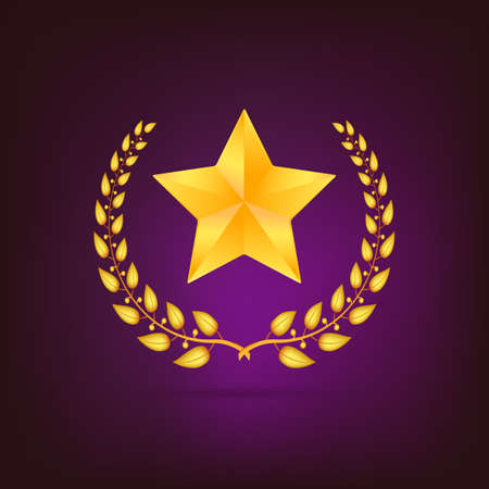 Golden laurel wreath with star. Detailed vector illustration on colored background.のイラスト素材