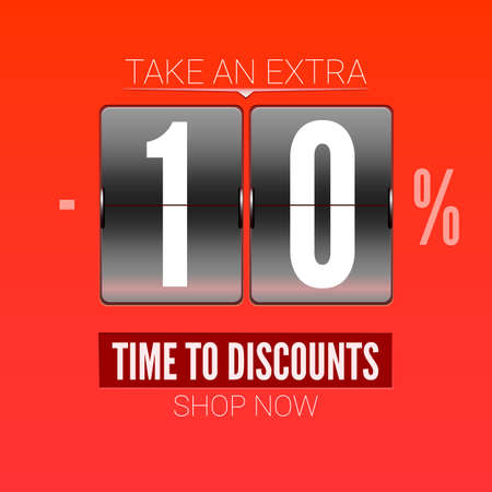 Sale design for coupon. Time to discounts advertising sales on analog flip clock.のイラスト素材