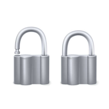 Padlock in the open and closed position, isolated on white backgroundのイラスト素材