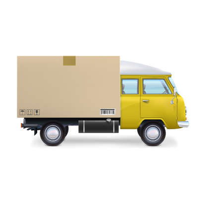 Yellow delivery commercial van Isolated on white background.のイラスト素材