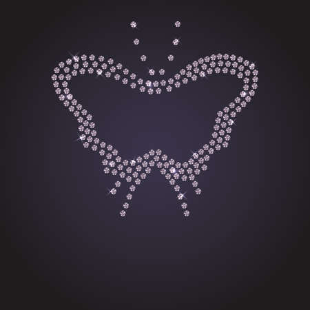 Vector diamond butterfly made with shiny diamonds. Isolated on the black background. Vector illustration.のイラスト素材