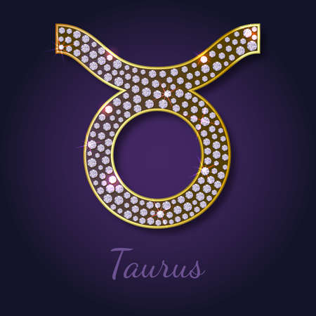 Golden Taurus zodiac signs with diamonds, editable vector illustrationのイラスト素材