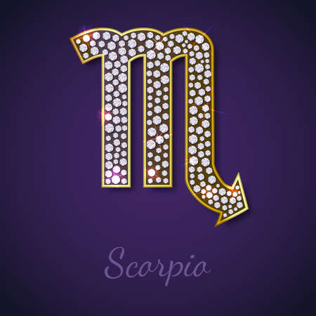 Golden Scorpio zodiac signs with diamonds, editable vector illustrationのイラスト素材