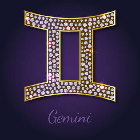 Golden Gemini zodiac signs with diamonds, editable vector illustrationのイラスト素材