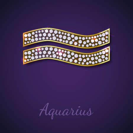 Golden Aquarius zodiac signs with diamonds, editable vector illustrationのイラスト素材