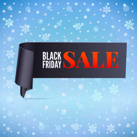 Winter sale background with red curved paper banner ribbon banner and snow. Sale. Winter sale. Christmas sale. New year sale.のイラスト素材