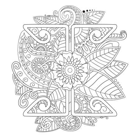 Beautiful decorative floral ornamental sketchy pattern, doodle styleのイラスト素材