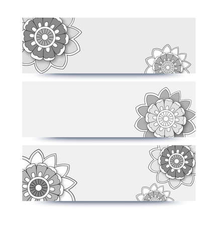 Vector banner templates set with floral summer theme doodlesのイラスト素材