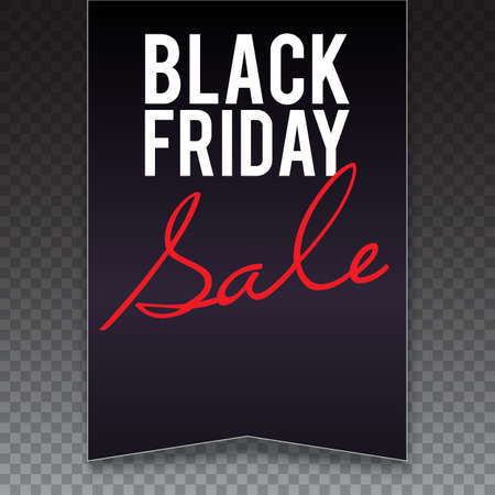 Black friday sale banner on transparent background. Symbol of sales, Black Friday, in the shape pennant. Promotional posters for your business offers, advertising shopping flyers and discount bannersのイラスト素材