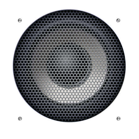 Background with sound speakers dynamics and metal mesh. Audio speaker on background with bolts. Vector Illustration. Great background for advertising and designのイラスト素材
