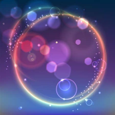 Abstract ring background with luminous swirling sparkle. Glowing spiral. Shine round frame with circles light effect on bright background with bokeh effect.のイラスト素材