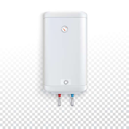 White electric water heater with controller and indicator of the heating water on transparent background. Vector illustrationのイラスト素材