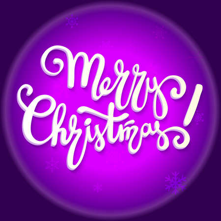 Merry Christmas lettering design, handwriting text typography. Greeting card on a pink background with snowflakes, template for your congratulations.. Vector illustration. EPS 10のイラスト素材