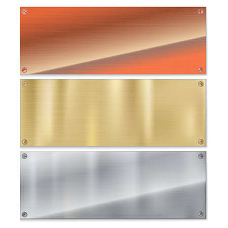 Shiny brushed metal plate banners on white background Stainless steel background, vector illustration for youのイラスト素材