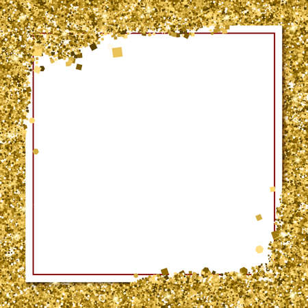 Glittering background with white banner and place for your message. Modern, gold template for VIP card, exclusive gift certificates, luxury voucher, presentation for shop.のイラスト素材