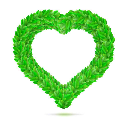 Heart symbol in green leaves. A symbol of love of the green leaves. A love of nature or man, the graphic symbol for your design. Vector illustration.のイラスト素材