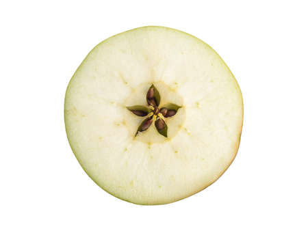 Ripe, fresh sliced apple isolated on white background. Perfectly retouched with clear details. Full depth of field. Fruit photographed in Studio on white backgroundの写真素材