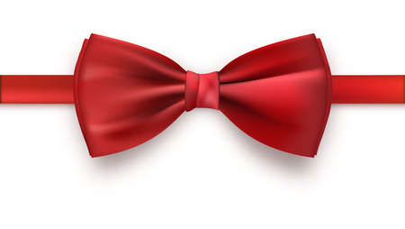 Realistic red bow tie, vector illustration, isolated on white background. Elegant silk neck bow.のイラスト素材