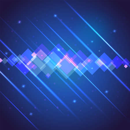 Abstract bright motion background with blurred light rays and lens flare. Dynamic digital, technology backdrop for breaking news or cover. Vector illustration.のイラスト素材