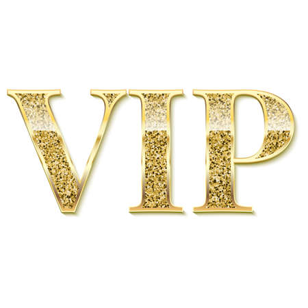 Golden symbol of exclusivity, the label VIP with glitter. Very important person - VIP icon on white background Sign of exclusivity with bright, Golden glow. Template for vip banners or cardのイラスト素材