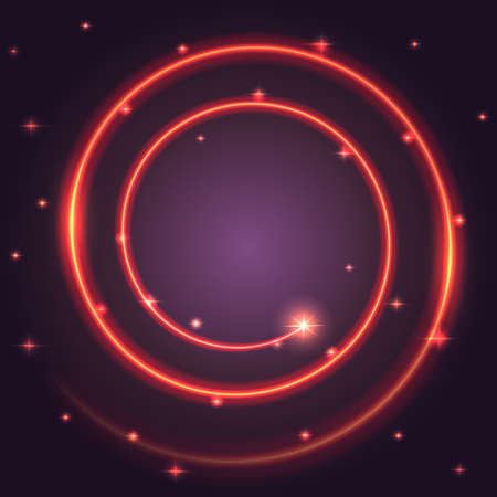 Gold glittering star dust spiral. Bright tail of a comet, stars trail passed with glow and glitter. Sparkling, colorful frame, template for your messageのイラスト素材
