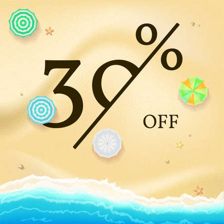 Selling ad banner, vintage text design. Summer vacation discounts, sale background of the sandy...