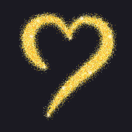 Greeting card with hand-drawn heart and palce for text. Golden heart from sand, stardust with glitter. Poster for Valentine s day, luxury wedding and for your loved ones.のイラスト素材