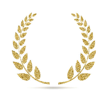 Laurel wreath icon with glitter effect, isolated on white background. Outline icon of laurel wreath. Symbols, vector pictogram. Symbol from golden particles dust.のイラスト素材