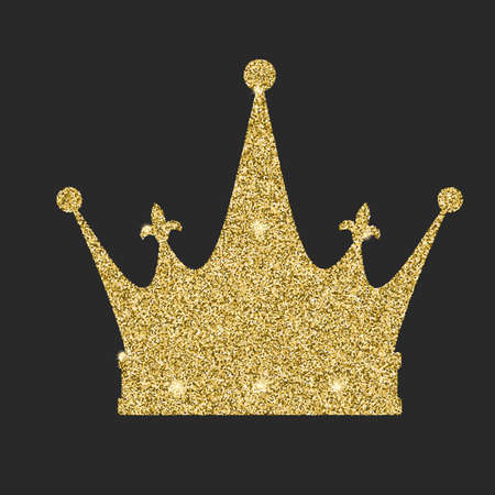 Royal crown icon with glitter effect, isolated on white background. Outline icon of royal crown. Symbols of power, vector pictogram. Symbol from golden particles dust.のイラスト素材