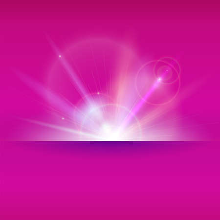 Blurred light rays and lens flare backdrop with place for text. Abstract space sunny background, glow light effect. Dynamic star burst with sparkles backdrop. Vector poster, 3D illustration.のイラスト素材