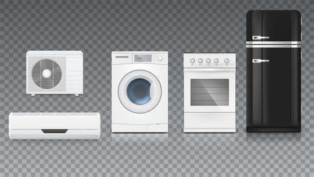 Set of household appliances icons on a transparent background.のイラスト素材