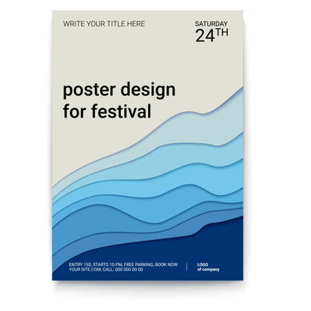 Poster design with a pattern of cut paper. The symbol of the surf, wind or smoke, abstract pattern, A4 size. Vector template of poster, design layout for brochure, banner, flyerのイラスト素材