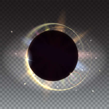 Solar eclipse, astronomical phenomenon - full sun eclipse. Circular light rays and lens flare backdrop, Abstract bright background.のイラスト素材