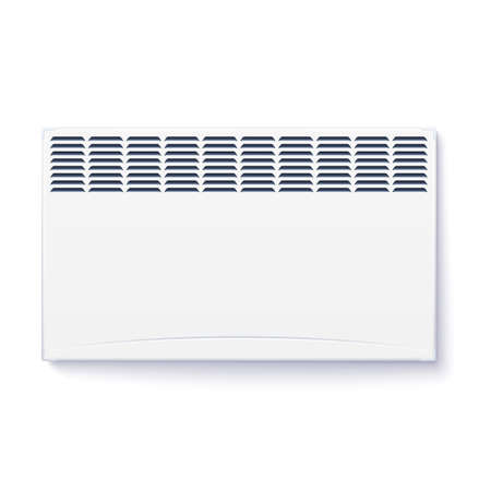 Domestic electric heater, icon of home convector, electric panel of radiator appliance for space heating isolated on white wall.のイラスト素材