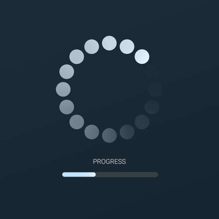 Load bar for mobile apps, web on dark background. Radial load, update or download diagram icon of...