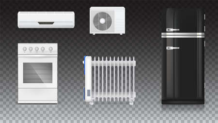 Air conditioning, electric oil radiator, refrigerator with retro design, gas stove. Home electrical...