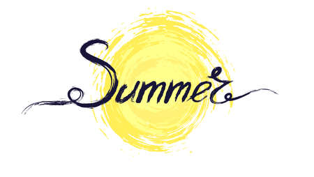 Acrylic handwritten text summer above the symbol of sun.のイラスト素材