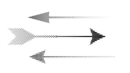 Icons of halftone arrows. Set of abstract vector arrows from dots isolated on white background.のイラスト素材