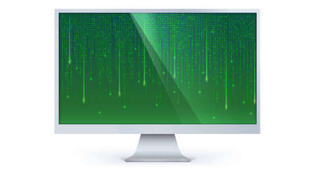 Binary computer code of matrix on computer screen isolated on white background. Data pattern with zero and one. Template for concept of security, programming and hacking, decryption and encryption.のイラスト素材